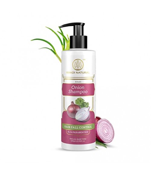 Khadi Natural Onion Shampoo/Cleanser | SLS & Paraben Free |Scalp nourishing formula|Controls dandruff and hairfall|Paraben free|Suitable for All Hair Types| 650 ml